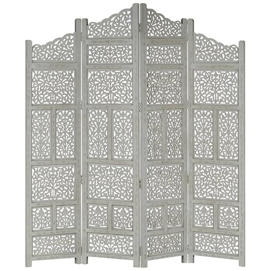 Fabre Mango Wood 4 Panels 160cm x 165cm Room Divider In Grey