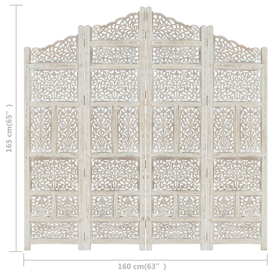 Fabre Mango Wood 4 Panels 160cm x 165cm Room Divider In White