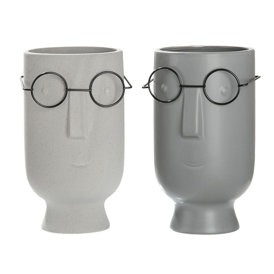 Face Faccia Ceramic Set Of 2 Decorative Vases In Grey