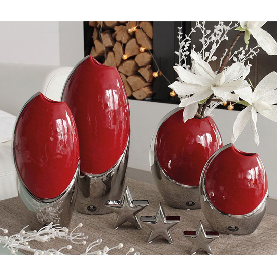 Facella Ceramic Decorative Vase In Red And Silver_2