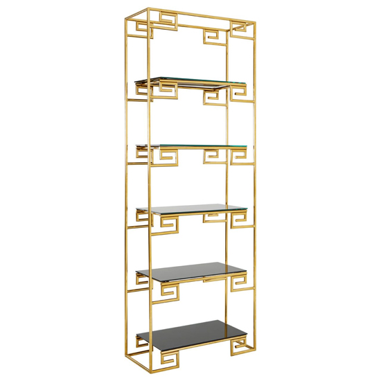 Read more about Fafnir angular design black glass bookshelf with gold frame