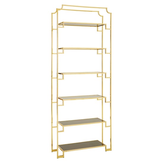 Read more about Fafnir black glass 6 shelves bookshelf with gold frame