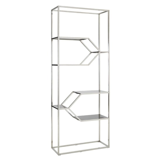 Product photograph of Fafnir Black Glass Shelves Bookshelf With Silver Frame from Furniture in Fashion