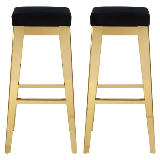 Product photograph of Fafnir Black Velvet Bar Stool With Gold Steel Legs In A Pair from Furniture in Fashion