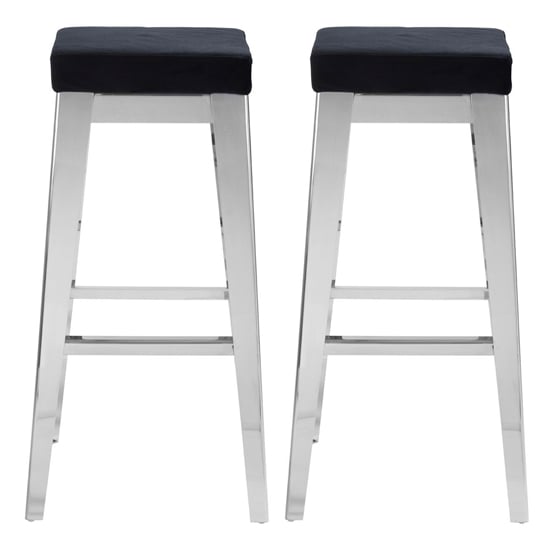 Product photograph of Fafnir Black Velvet Bar Stool With Silver Steel Legs In A Pair from Furniture in Fashion