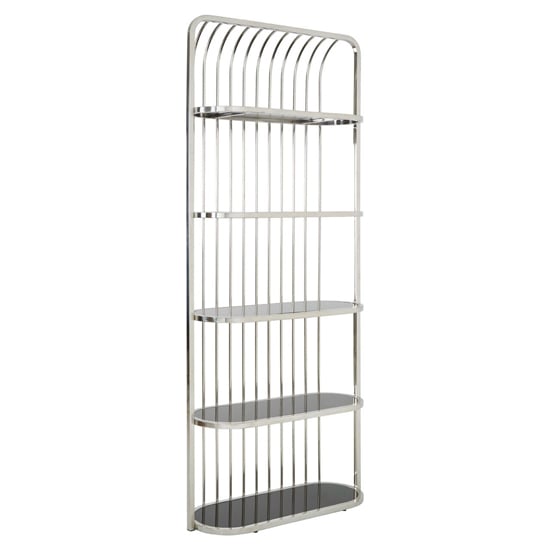 Read more about Fafnir cage design black glass bookshelf with silver frame