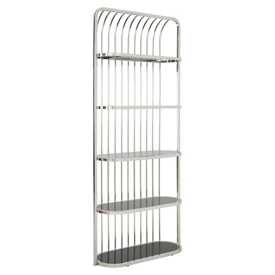 Photo of Fafnir cage design black glass bookshelf with silver frame