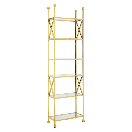 Fafnir Cross Design Clear Glass Bookshelf With Gold Frame