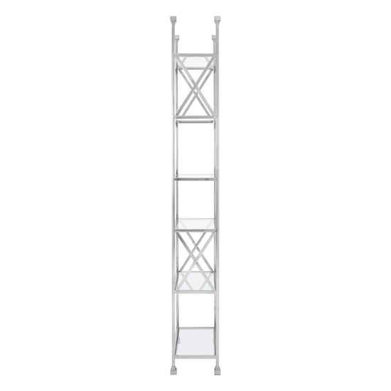 Fafnir Cross Design Clear Glass Bookshelf With Silver Frame
