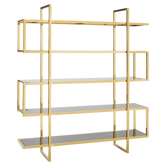 Read more about Fafnir maze design black glass bookshelf with gold frame