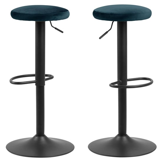 Photo of Faille navy blue fabric bar stools in pair