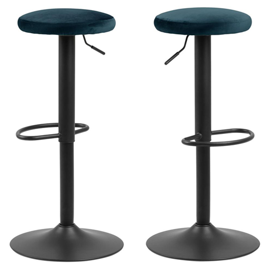 Faille Navy Blue Fabric Bar Stools In Pair