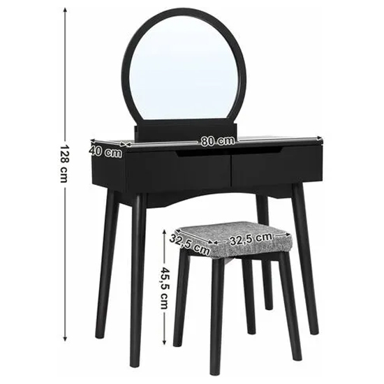 Fairburn Wooden Dressing Table Set In Black FiF