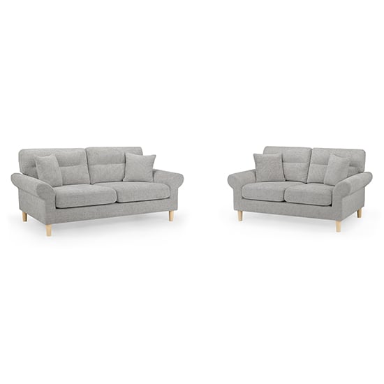 Fairfax Fabric 3+2 Seater Sofa Set In Silver With Oak Wooden Legs