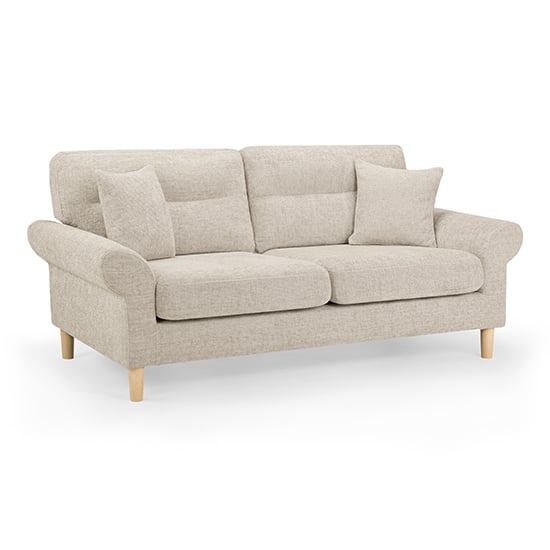 Fairfax Fabric 3 Seater Sofa In Beige With Oak Wooden Legs