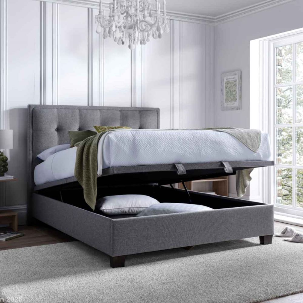 Fairfax Fabric Ottoman Storage Double Bed In Marbella Grey