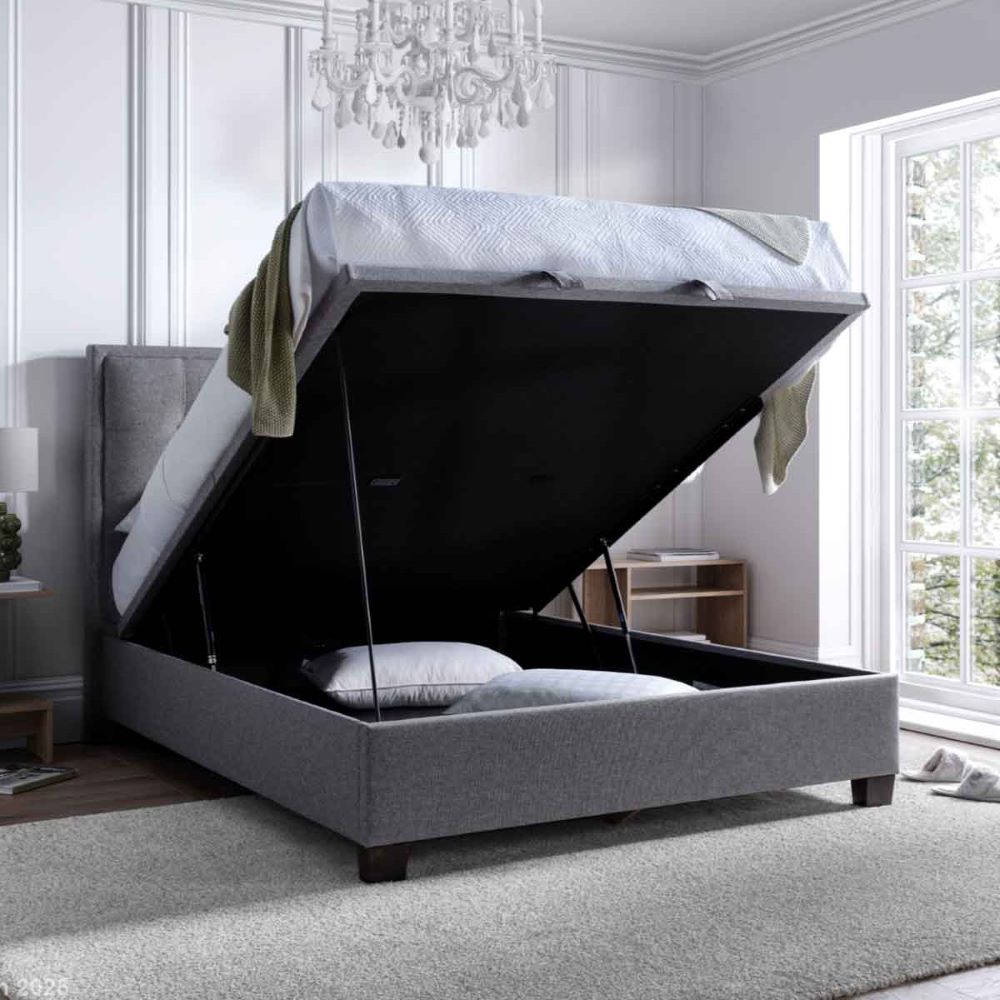 Fairfax Fabric Ottoman Storage Double Bed In Marbella Grey