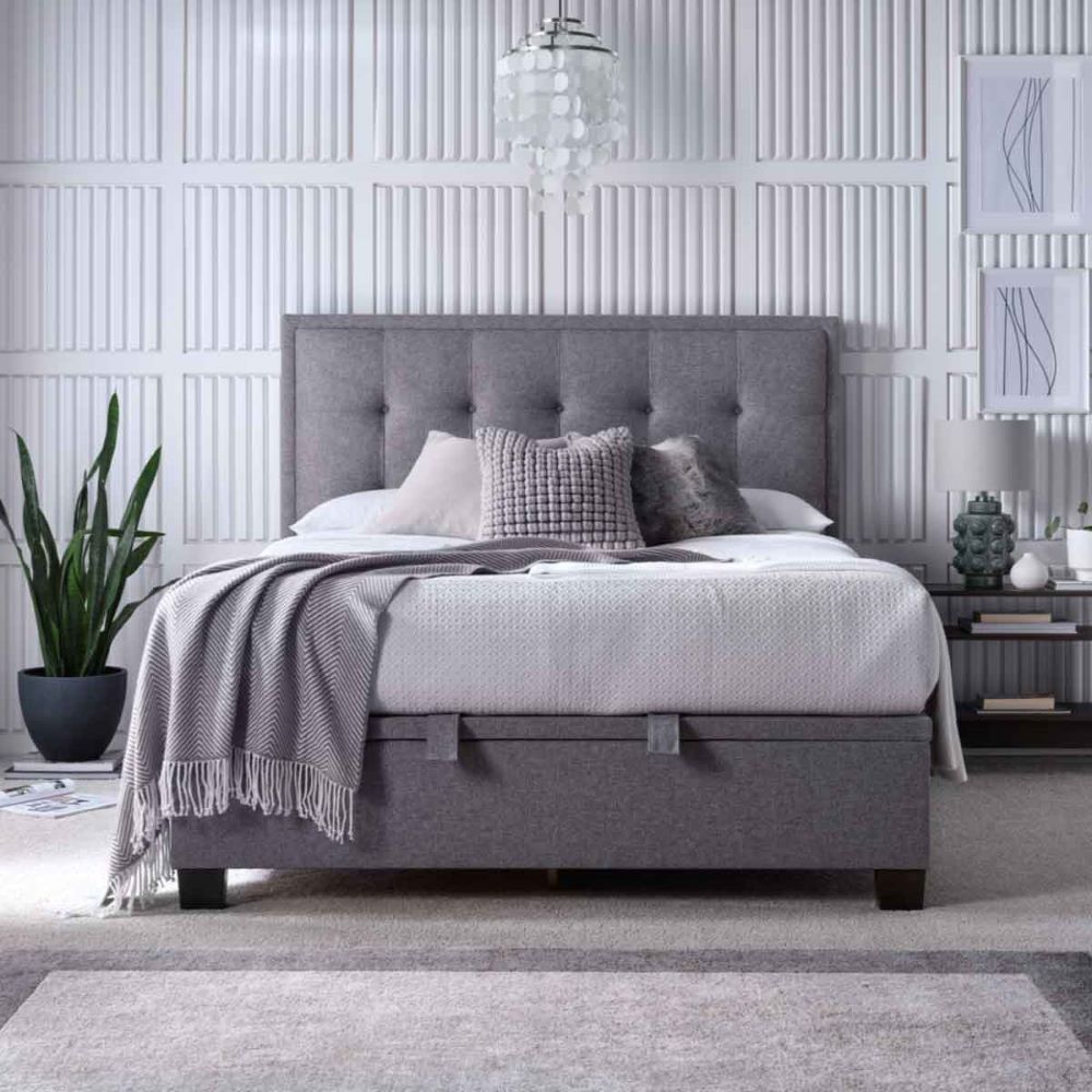 Fairfax Fabric Ottoman Storage Double Bed In Marbella Grey