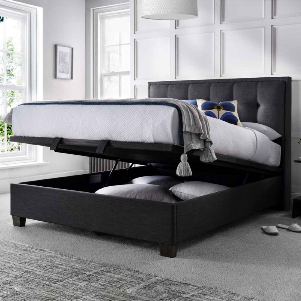 Fairfax Fabric Ottoman Storage Double Bed In Pendle Slate