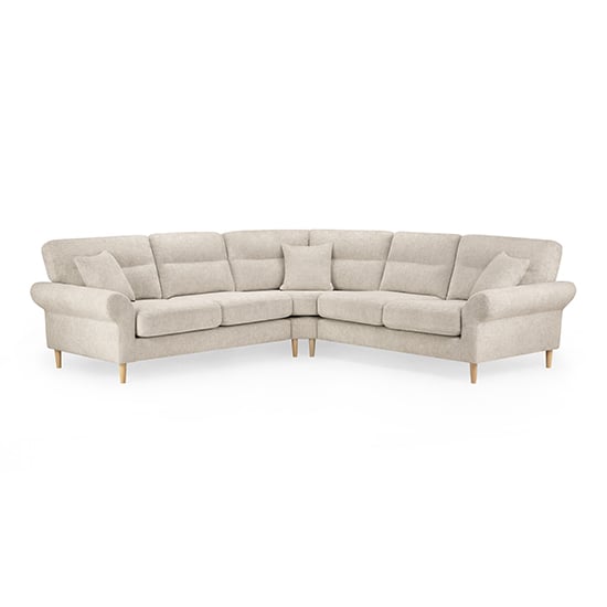 Fairfax Large Fabric Corner Sofa In Beige With Oak Wooden Legs