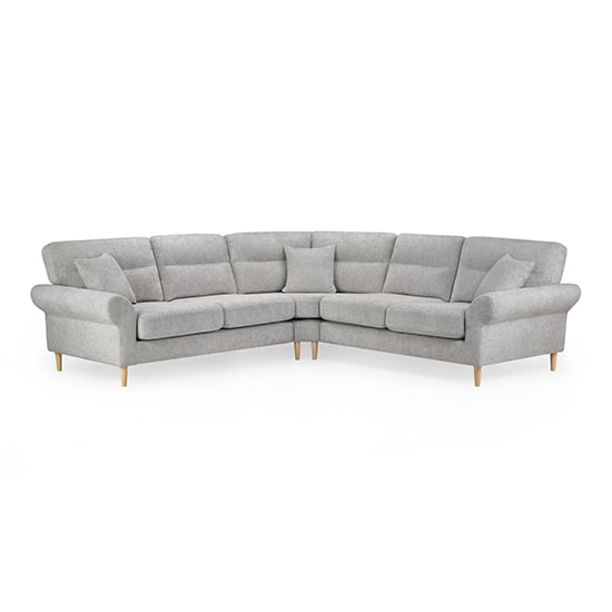 Fairfax Large Fabric Corner Sofa In Silver With Oak Wooden Legs