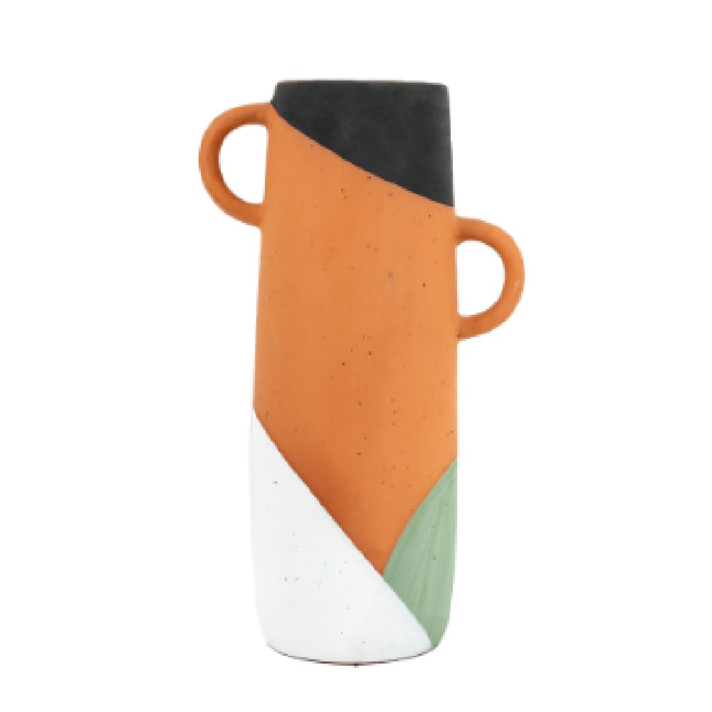 Fairfax Large Terracotta Bold Pattern Vase In Multi-coloured