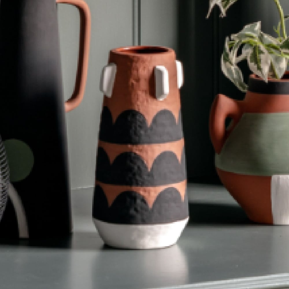 Fairfax Small Terracotta Bold Pattern Vase In Multi-coloured