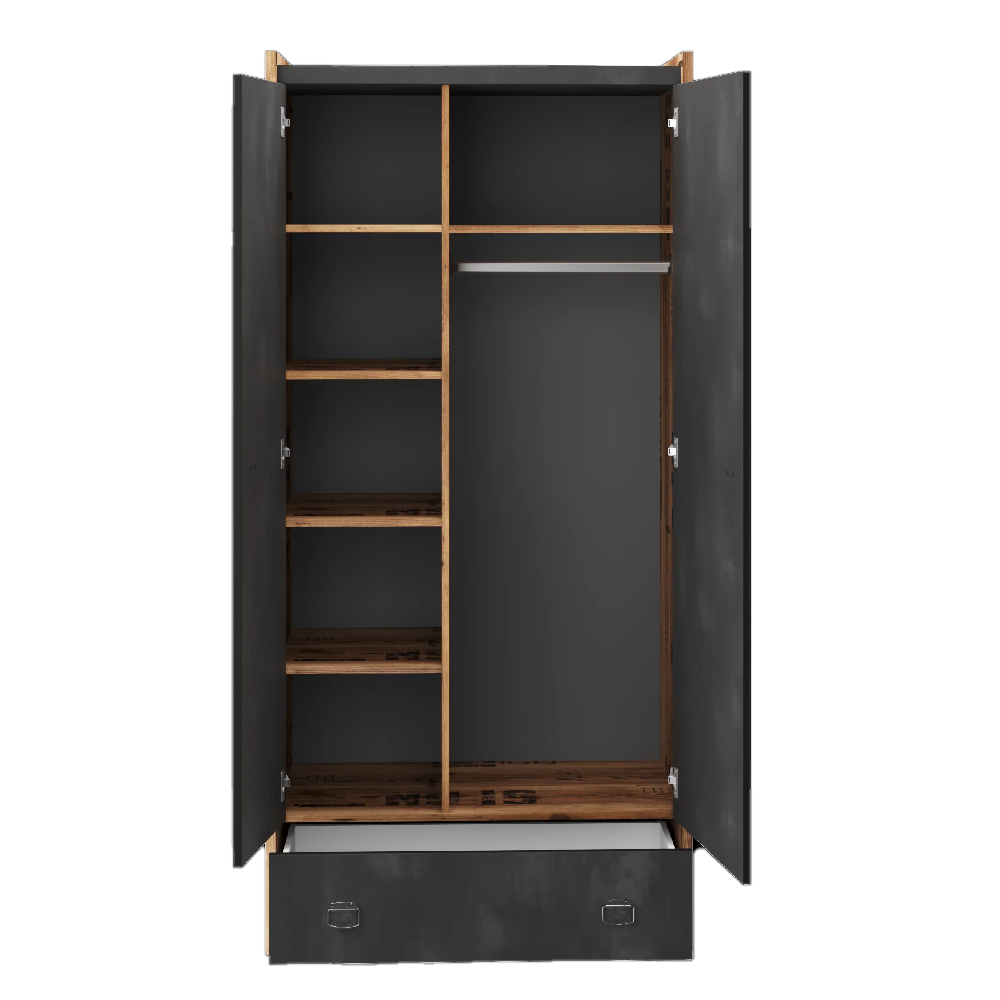 Flint Wooden Wardrobe With 2 Doors In Raw Steel