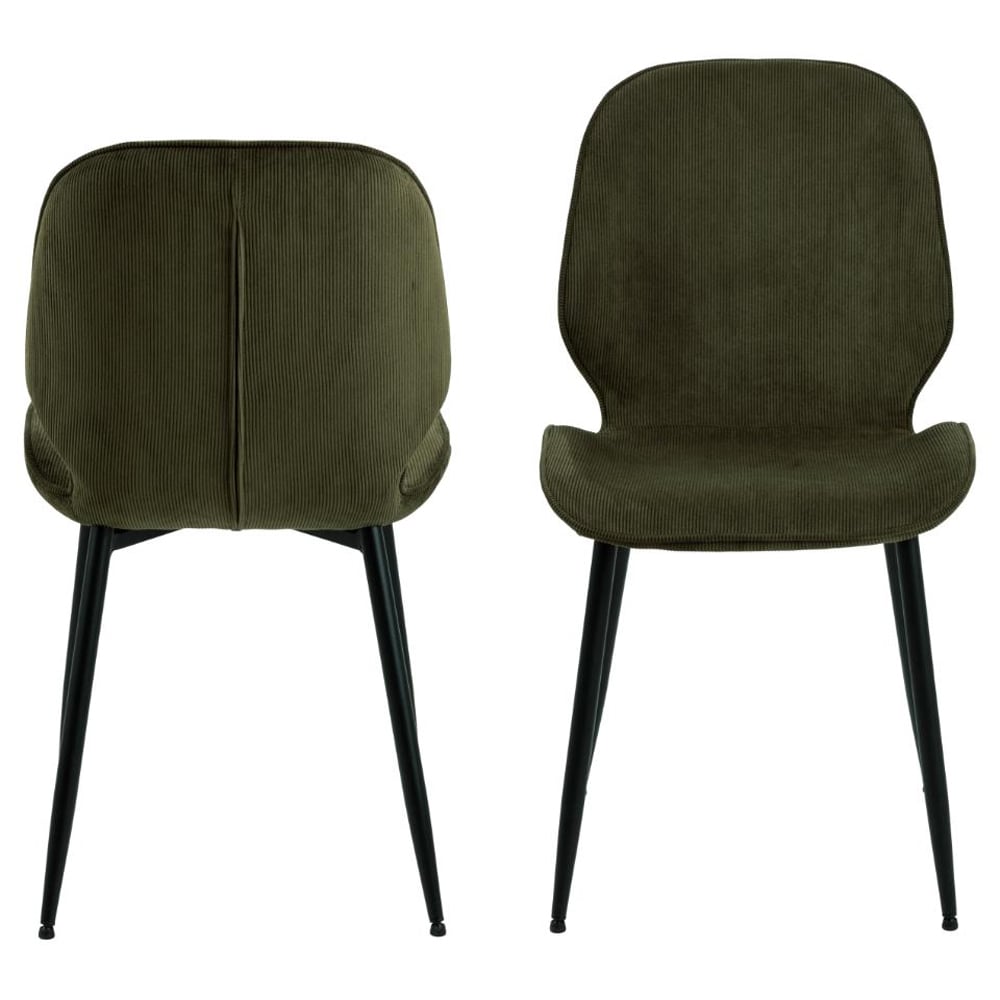 Fairfield Olive Green Fabric Dining Chairs With Black Legs In Pair