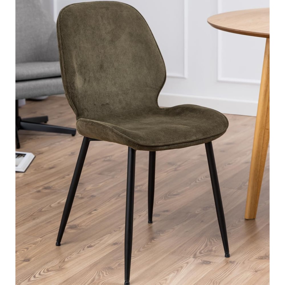 Fairfield Olive Green Fabric Dining Chairs With Black Legs In Pair