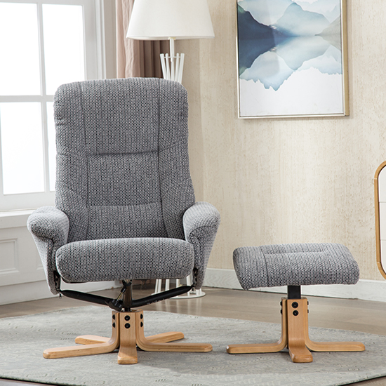 Fairlop Fabric Swivel Recliner Chair And Footstool In Lake Blue FiF