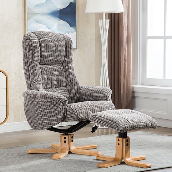 Read more about Fairlop fabric swivel recliner chair and footstool in latte