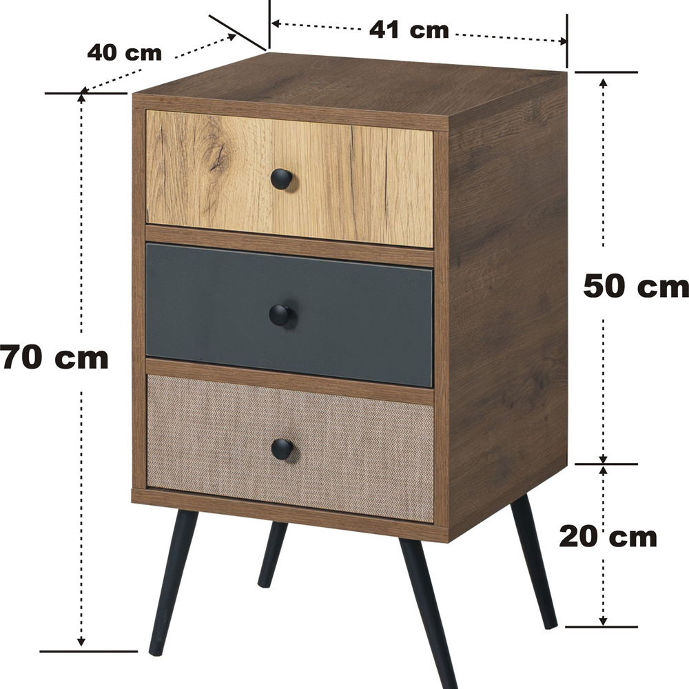 Fairon Wooden Bedside Cabinet With 3 Drawers In Hitit