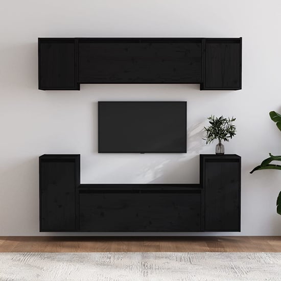 Read more about Falan solid pinewood entertainment unit in black
