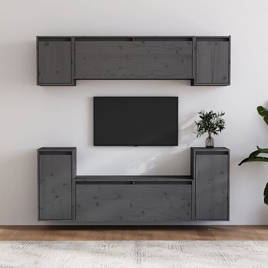 Read more about Falan solid pinewood entertainment unit in grey