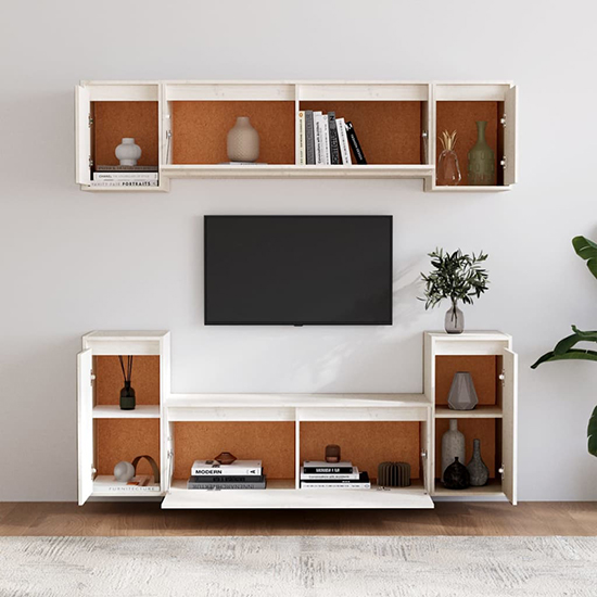 Falan Solid Pinewood Entertainment Unit In White