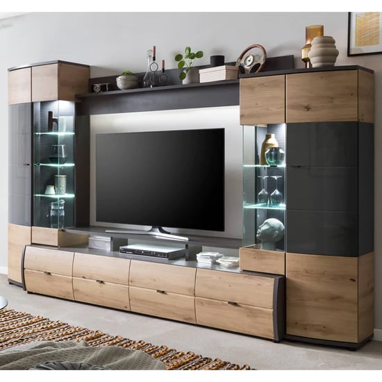 Product photograph of Falcon Entertainment Unit In Artisan Oak With Led Lights from Furniture in Fashion