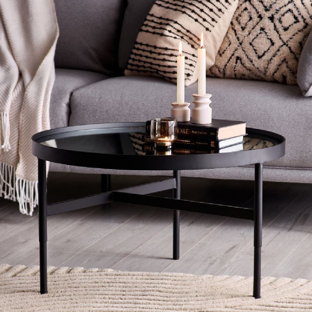 Read more about Fallon clear glass coffee table with black metal frame