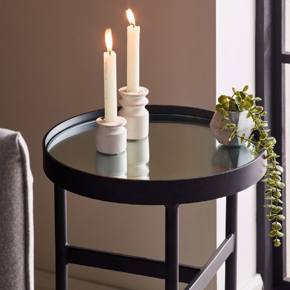 Fallon Clear Glass Lamp Table With Black Metal Frame