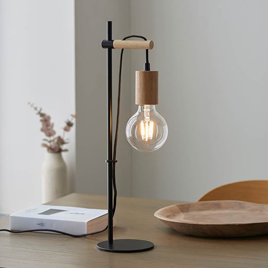 Product photograph of Fallon Sven Table Lamp In Natural With Matt Black Metalwork from Furniture in Fashion