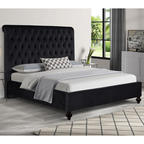 Product photograph of Fallston Plush Velvet Double Bed In Black from Furniture in Fashion