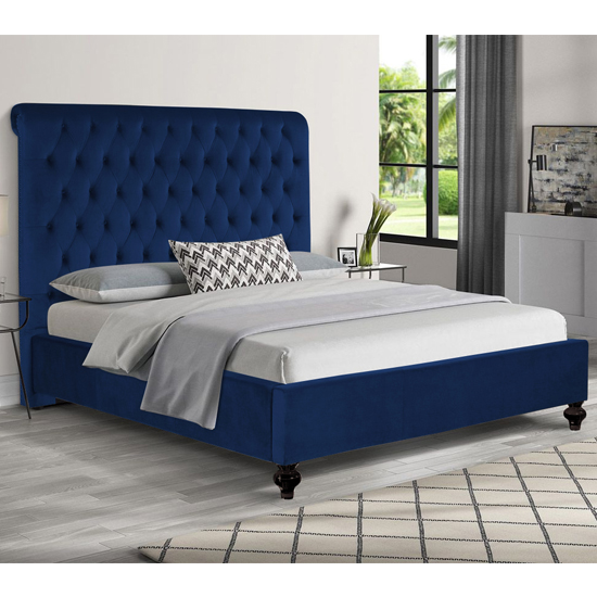 Product photograph of Fallston Plush Velvet Double Bed In Blue from Furniture in Fashion