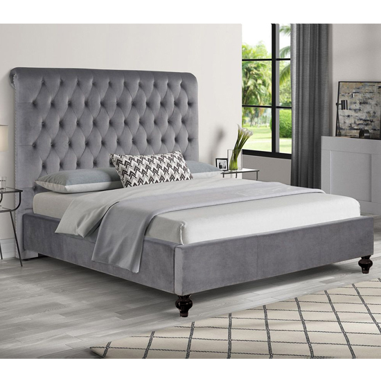 Fallston Plush Velvet Double Bed In Grey