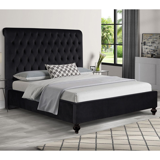 Photo of Fallston plush velvet small double bed in black