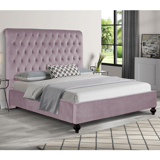 Fallston Plush Velvet Small Double Bed In Pink Furniture in Fashion