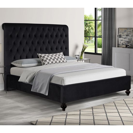 Read more about Fallston plush velvet super king size bed in black