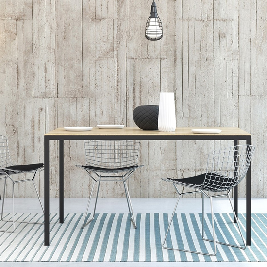 Familia 140cm Oak Wooden Top Dining Table With Black Legs FiF