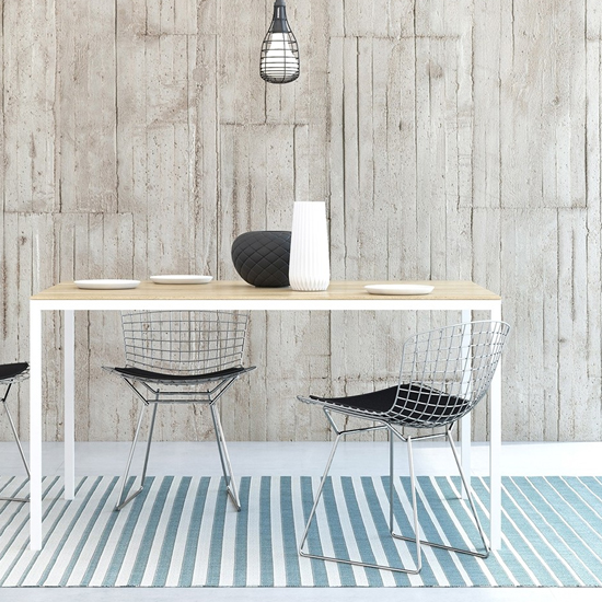 Familia 140cm Oak Wooden Top Dining Table With White Legs Furniture in Fashion