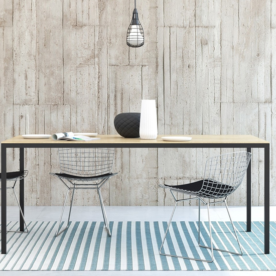 Familia 180cm Oak Wooden Top Dining Table With Black Legs FiF