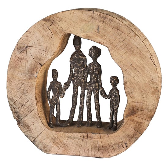 Photo of Family aluminium sculpture in graphite with natural wooden frame